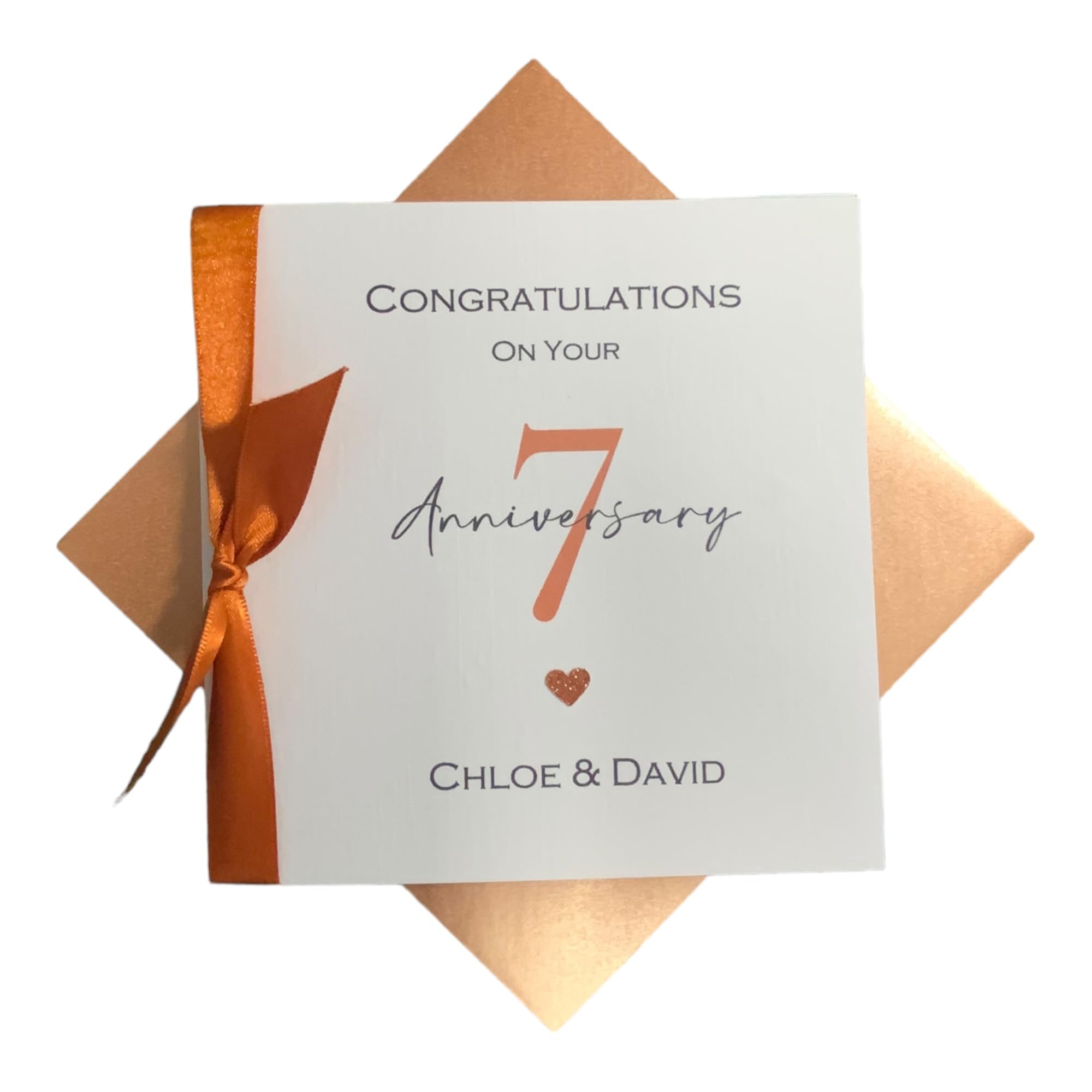 7th Anniversary Card - Copper 7 Year Seventh Wedding Anniversary Greeting Card, Personalised Gift for Wife Husband Couple Friends - Various Designs (Ribbon Number) โ image 1