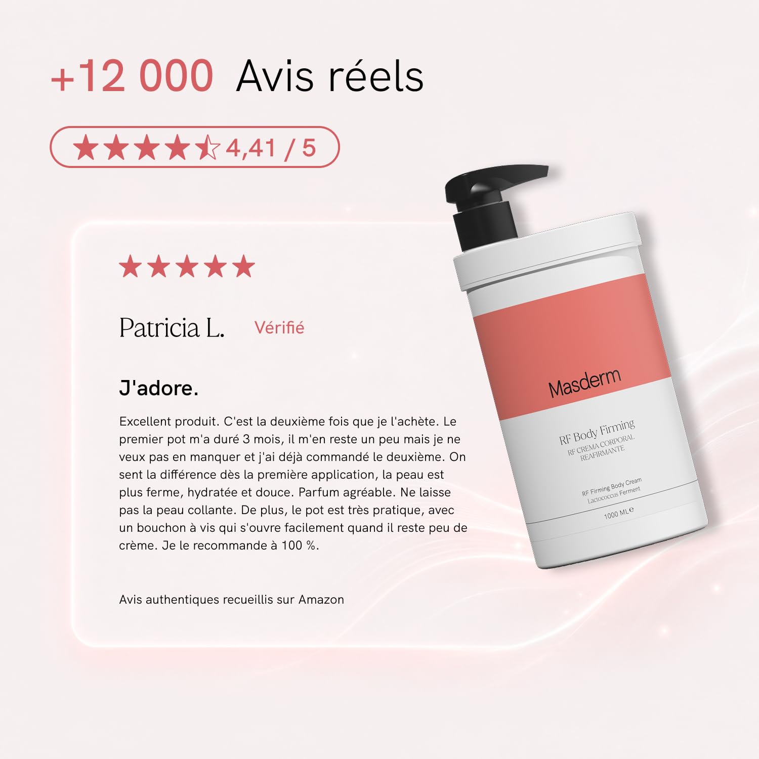 MASDERM | Gel-Crème Corps Ultrasons Raffermissant Radiofréquence | 1000 ml | Professionnel | Femme | Cavitation | Hydratant | Lumière LED | Abdominale, Ceinture et Ventre | Electrostimulateur