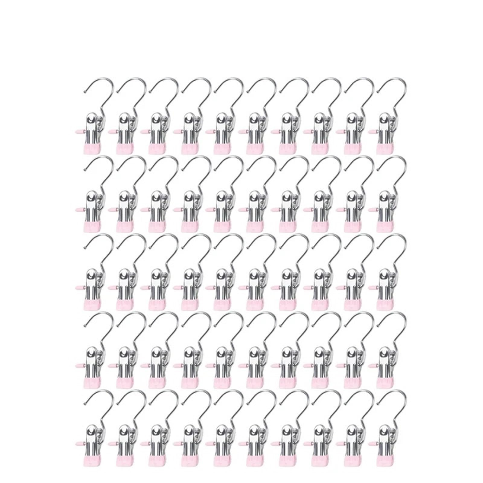30/50/100pcs Stainless Steel Clothespins Laundry Clothes Pegs Hook Portable Hanging Clip Wardrobe Organizer Hanger For Home(Pink,50PCS)