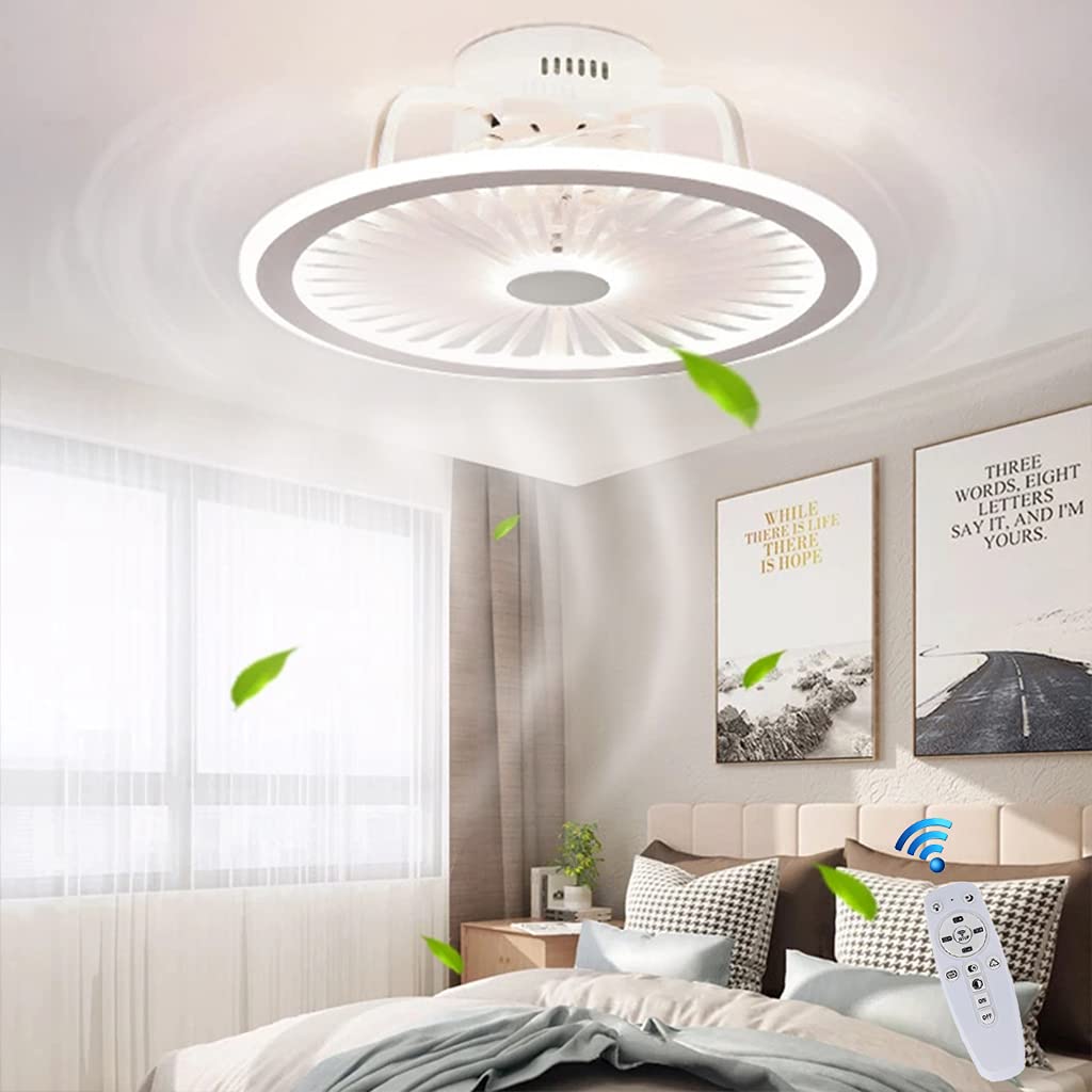 Deckenventilatoren Mit Beleuchtung Dimmbar, Dimmbarer Windgeschwindigkeit, Moderne LED 40W Deckenleuchte Leise Ventilator Pendelleuchte Für Schlafzimmer Wohnzimmer Büro Lampe Weiß