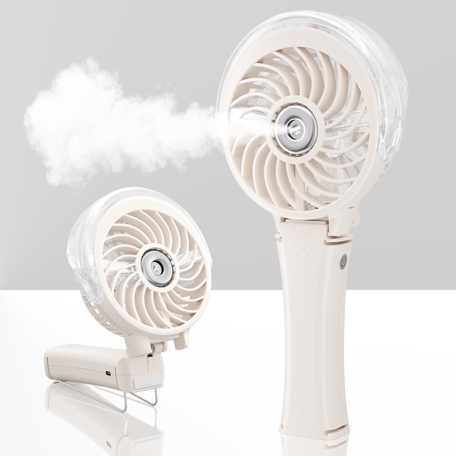 HandFan Ventilatore portatile per nebulizzazione portatile, ricaricabile, mini ventilatore pieghevole per spiaggia, viaggi, attività all'aperto, trucco, Disney (beige)