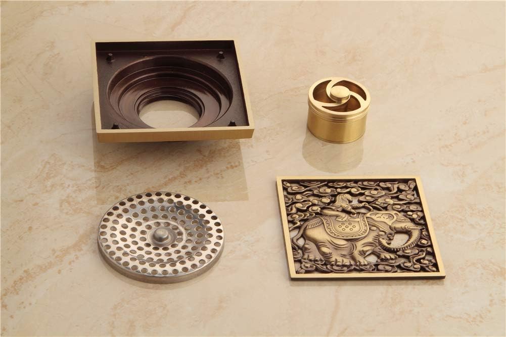 Floor Drain，Filter Shower Square Brass Bathroom Shower Floor Drain Home Hotel Bathtub Sink Strainer with Removable Cover Drain Stoppers