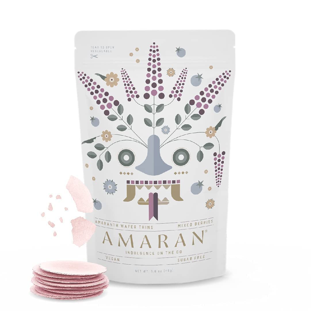 Amaran Amaranth Flour Wafer Thins - Low Calorie Snacks - Healthy Snacks For Adults - Protein Wafers - Gluten Free Vegan Snacks - Obleas de Amaranto (Berries, 12 Pack)