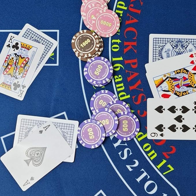 Miniatura 5 de BALIKEN Alfombrilla de póquer Texas Holdem de 36 x 72 pulgadas y mesa de blackjack de fieltro de grado profesional (azul)