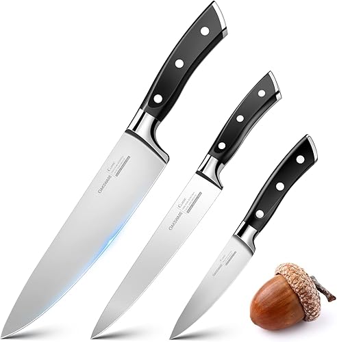 OAKSWARE Juego de cuchillos de cocina de 3 piezas, cuchillos de cocina ultra afilados, cuchillo de pelar y cuchillo utilitario para cocina, acero