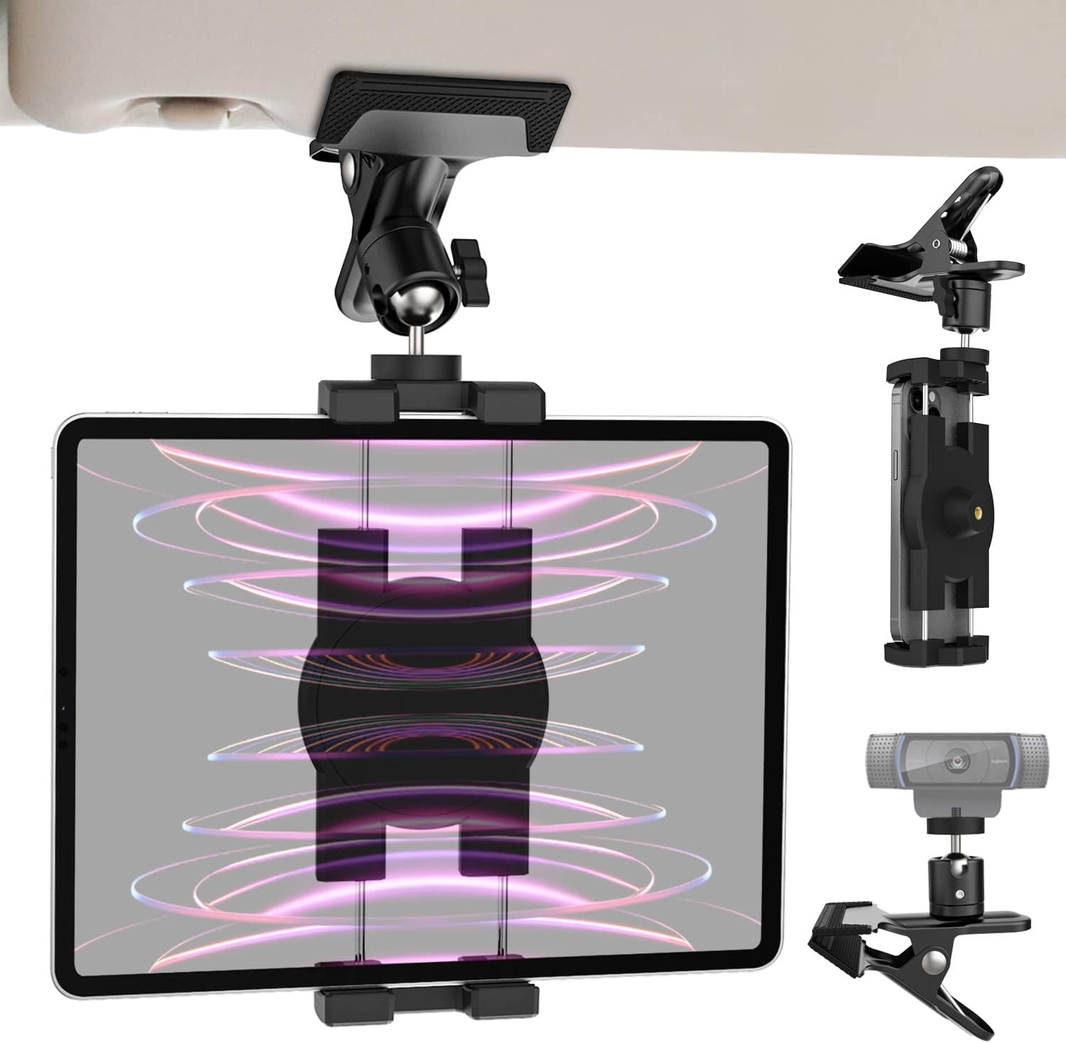 Car Sun Visor Tablet Mount, EXSHOW Metal Tablet Phone Vehicle Visor