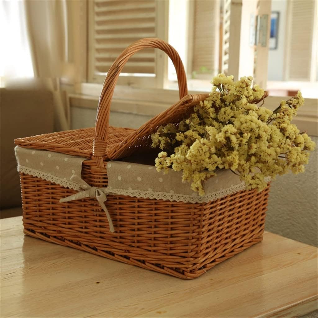 Willow Vegetable Basket Handwoven Rectangular Picnic Basket Outdoor Food Storage Picnic Basket