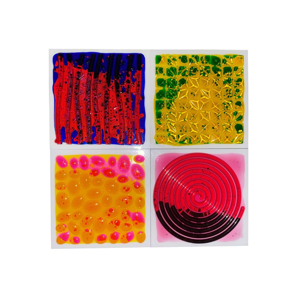 Playlearn Textured Massage Sensory Liquid Tiles Set of 4-30cm, Engaging Tactile and Visual Exploration