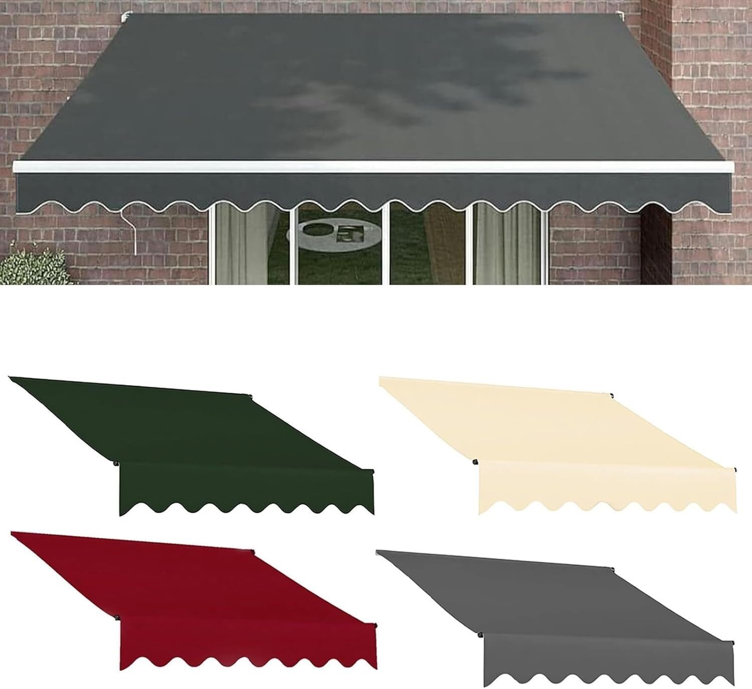 Telo di copertura retrattile per patio, balcone, 4,9 x 3 m, verde, resistente ai raggi UV e all'acqua, tessuto di ricambio per tenda da 5 x 3 m, soluzione ombreggiante esterna