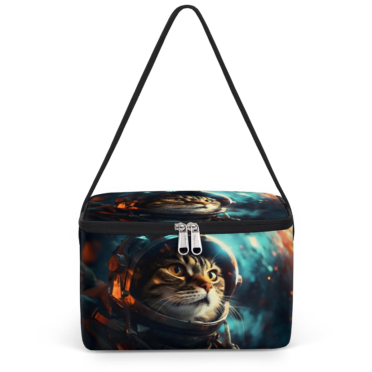 GzLeyigou Astronaut Cat Lunch Bags for Women Men 9 Cans, Hot & Cold Food Delivery Bag Insulated Grocery Bag Insulated Lunch Box Kitten Cooler Bag for Office Work Picnic Beach