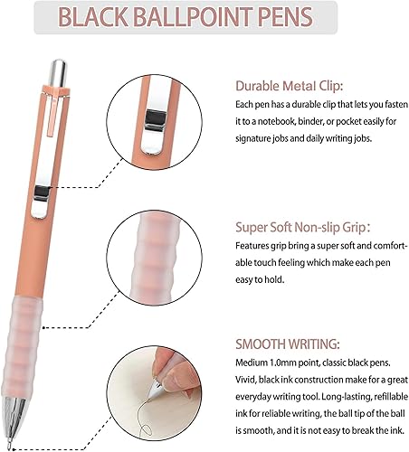 Miniatura 2 de Linbsunne Bolígrafos negros de punta media de 0.039 pulgadas con agarre súper suave para hombres y mujeres retráctiles (plata, 12 unidades)