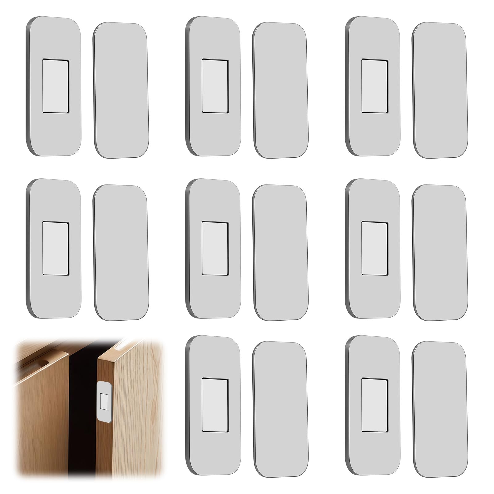 Lethra 8 Pairs Magnetic Door Catches, Strong Adhesive Cabinet Magnets with No Drill Installation, Door Magnets for Kitchen Cupboards Wardrobes Drawers Closets Sliding Doors