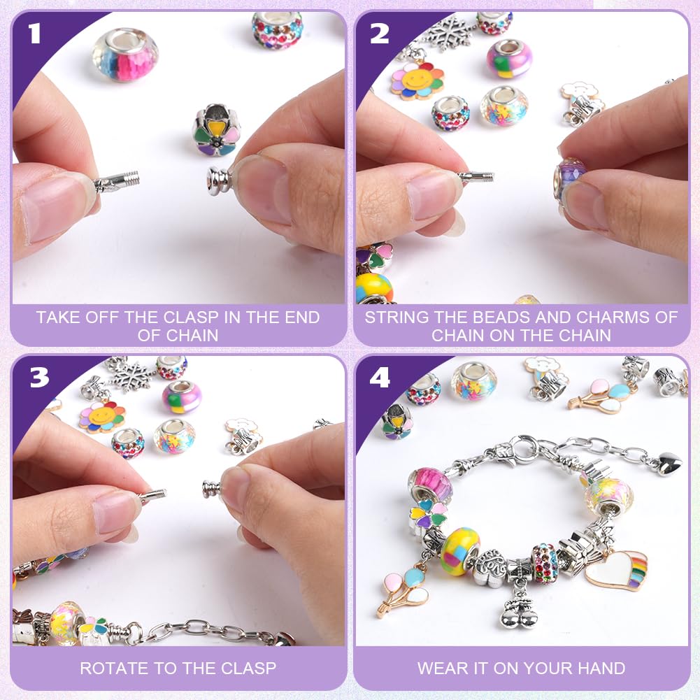 AUAUY Kit Braccialetti Fai Da Te Bambina 5-10 Anni, Giochi Crea Braccialetti DIY, Idee Regalo Natale Originali, Regalo Compleanno Ragazza, Viola