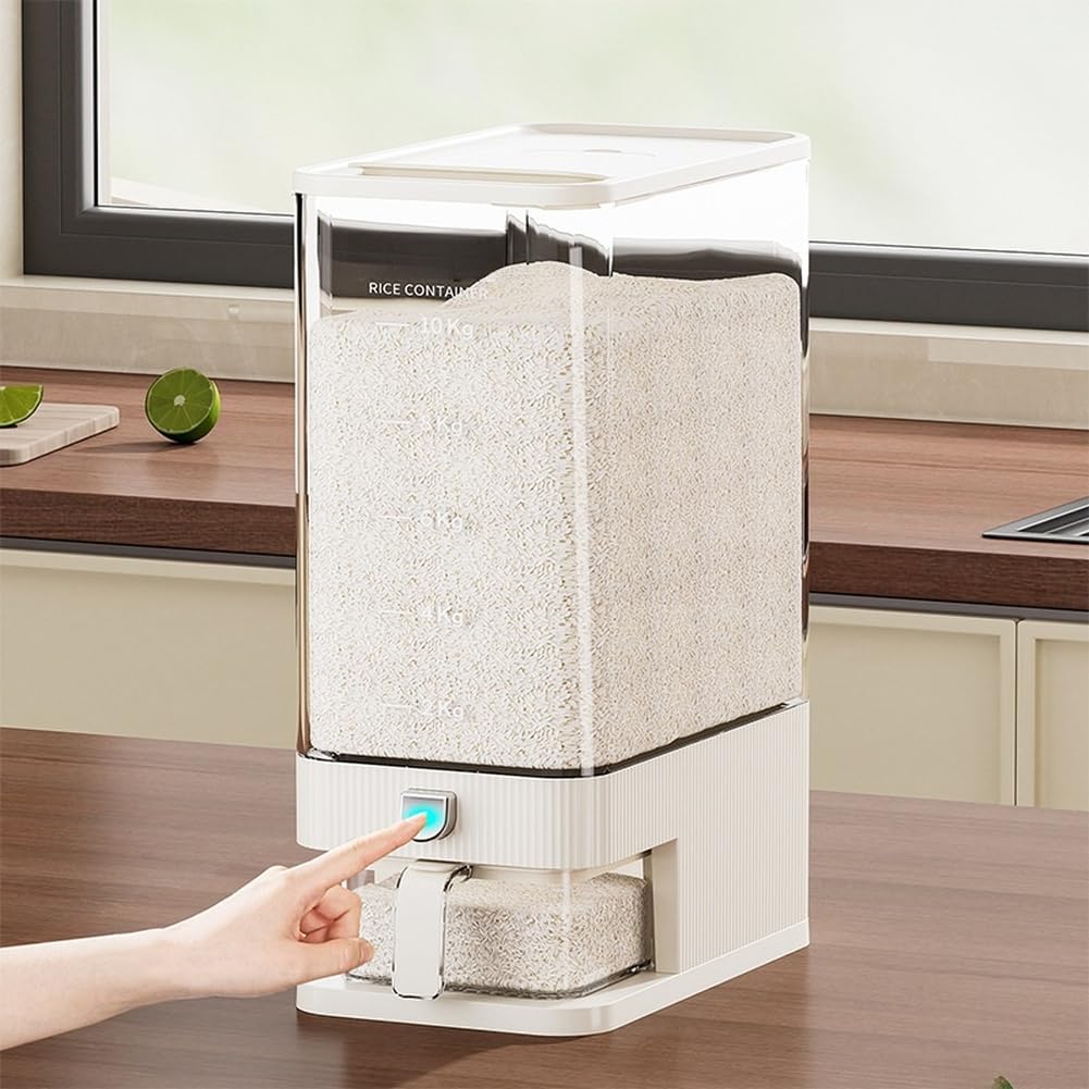 Contenitore per riso ermetico, dispenser con un clic, 10 kg (cachi, piccolo