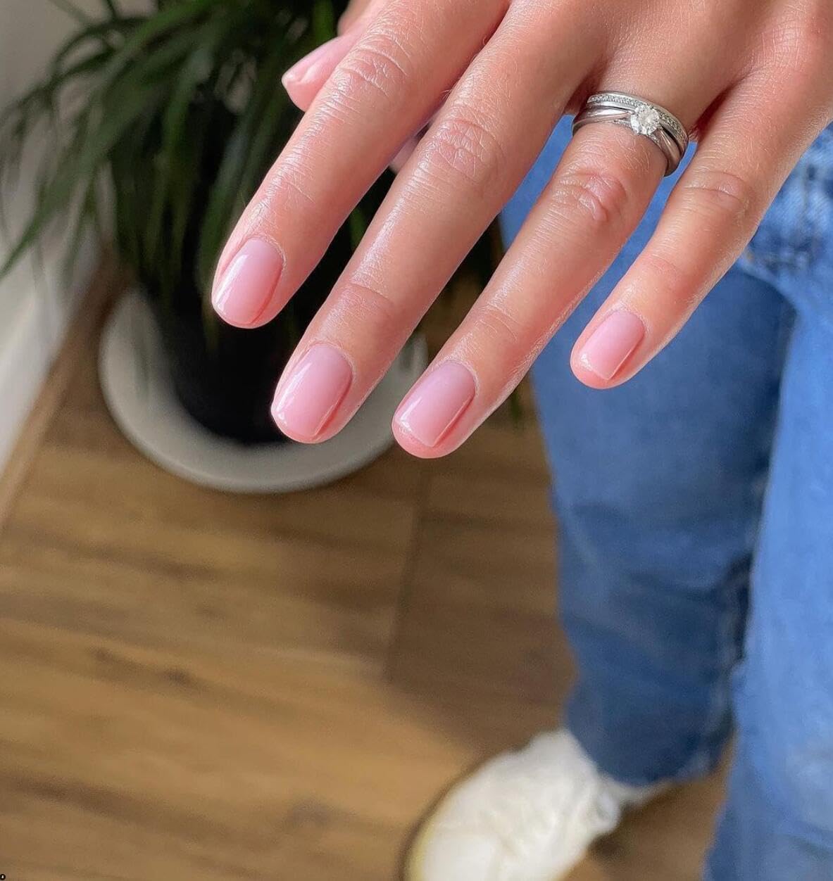 KQueenest Baby Pink Press on Nails Short Square, Short False Nails Coffin, Glossy Solid Light Pink Small Fake Nails Set - Image 3