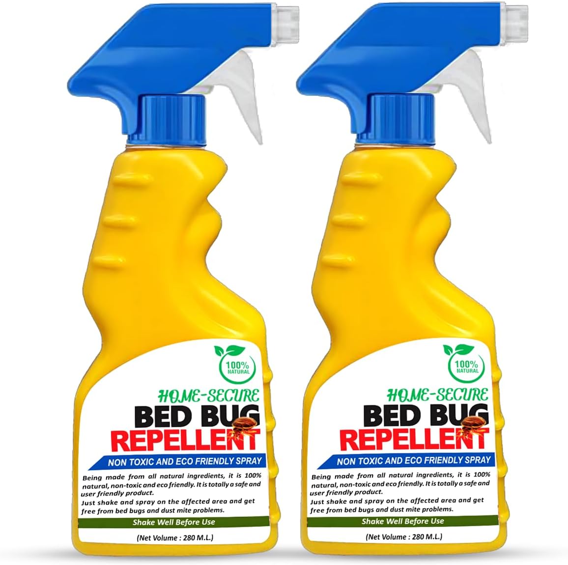 Home-secure Bed Bug Killer Spray| Natural Bed Bug Repellent | Instant Action Long Lasting Protection, Chemical-free, Eco-friendly, Insect Repellent, with Lime Scent (280 ml, Pack of 2)