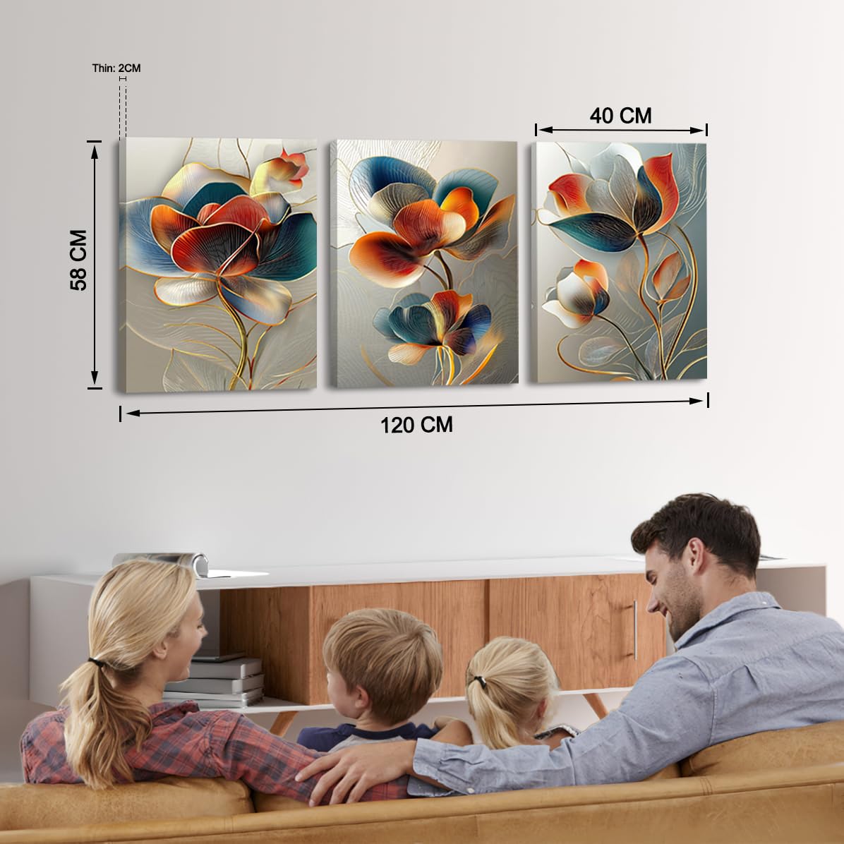 Piy Painting 3x Cuadros De Lienzo Flores, Pintura Sobre Lienzo Moderna, Naranja Impresión HD Impresiones Murales, Grandes Cuadros Con Marco Interior Listo Para Colgar Para Entrada, Baño, 58x40 cm