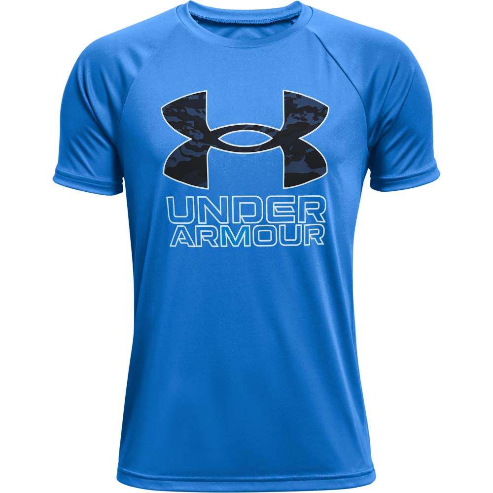 Under Armour Unisex-child Tech Hybrid Prt Fill SS T-Shirt, Color: Blue, Size: YLG