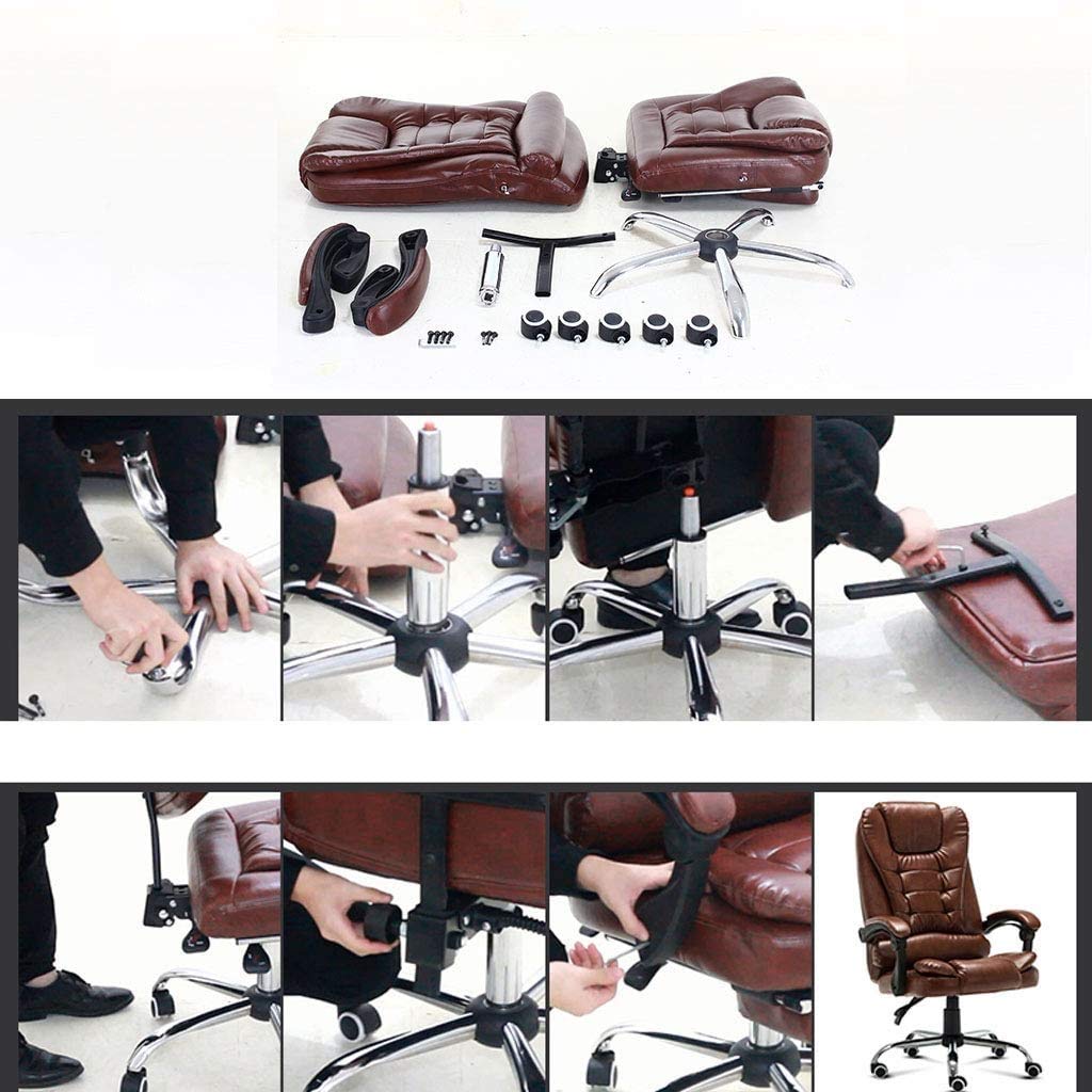 Ergonomiczny fotel biurowy Wysokie oparcie Duży i wysoki skórzany fotel biurowy Biuro dyrektorskie Komputerowe krzesło obrotowe - wytrzymała metalowa podstawa, regulowany kąt nachylenia, grube