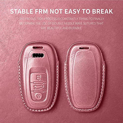 Image of Tukellen Compatible with Audi Key Fob Cover Genuine Leather with Keychain,Leather Key Case Key Shell Compatible with Audi R8 Q5 Q7 S3 S4 S5 S6 S7 S8 SQ5 RS5 RS7 A4 A5 A6 A7 A8 Keyless Entry-Pink
