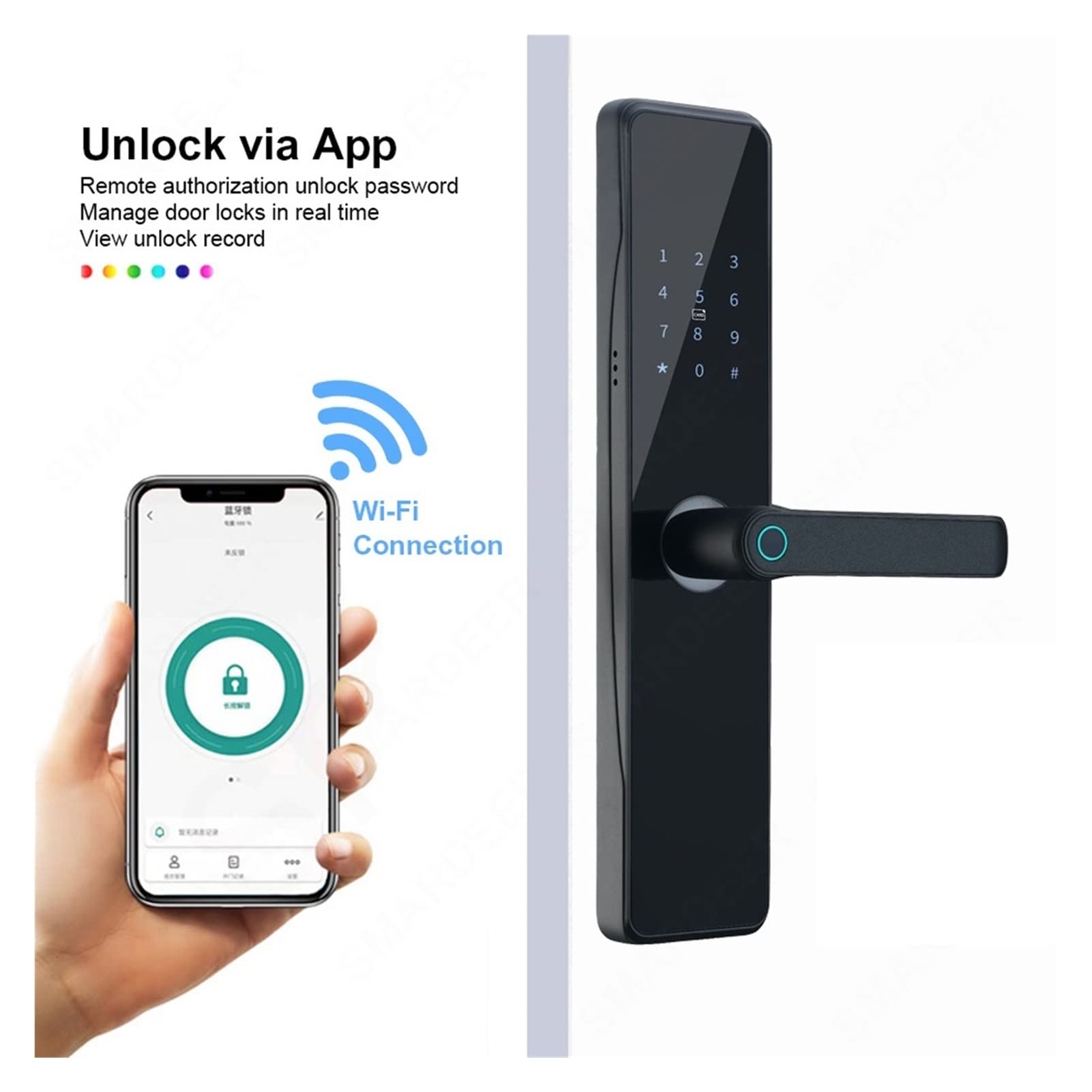 Cerradura inteligente, Bloqueo Eletrónico Wifi for la puerta de seguridad con bloqueo huellas digitales huella digital IC Tarjeta contraseña Entrada sin teclas aplicación(24 x 280 Single hole)