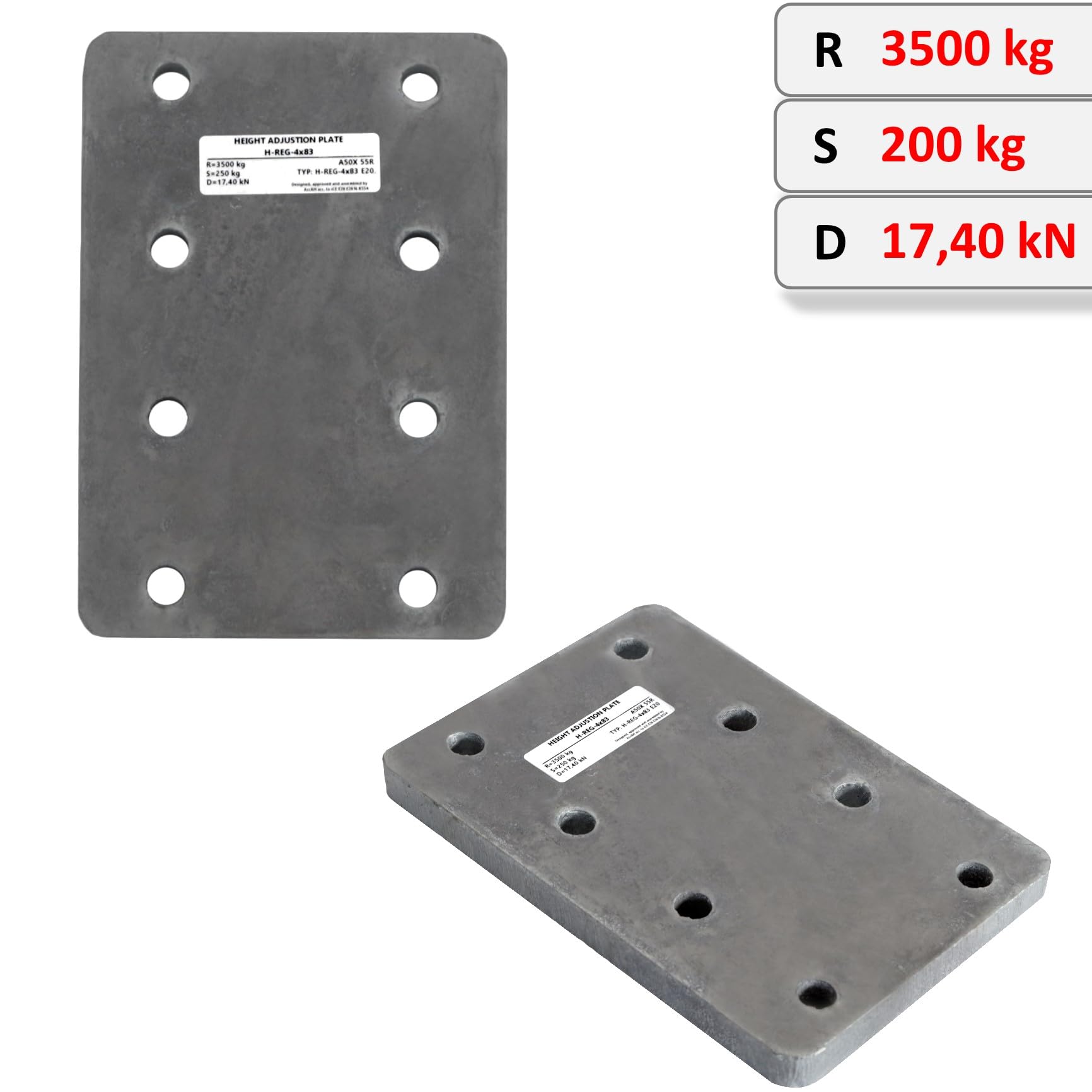 XIMPLIO Universelle Adapterplatte zur Höhenverstellung 4x83+4xM12 der Anhängerkupplung für 4-Loch 83x56 mm AHK-Bock Flanschkugeln. verzinkt (mit 4xM12 Schraubenset)