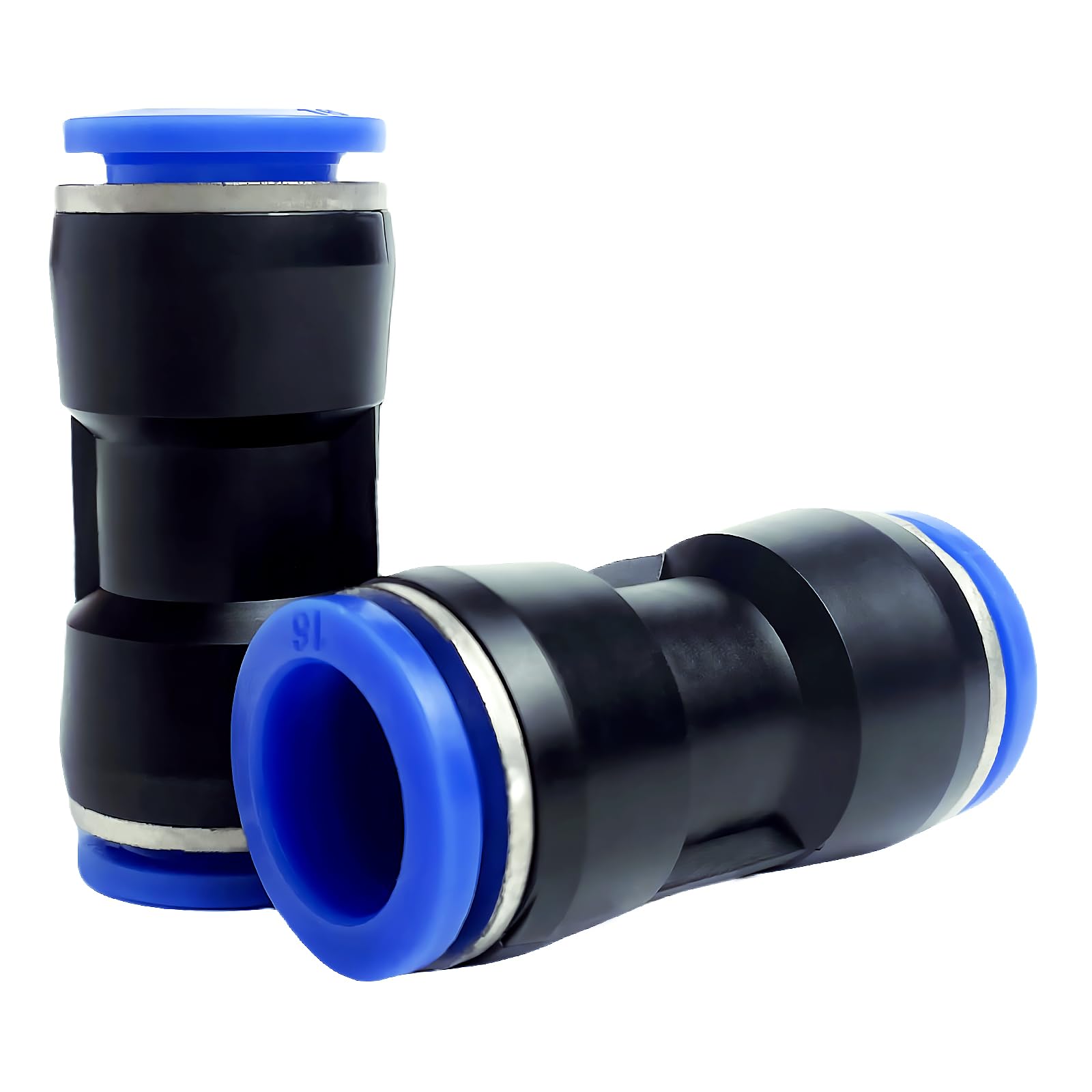 100 connettori rapidi pneumatici in plastica per tubo dell'aria, 16 mm, dritto, riduzione del gas, connessione rapida (PU-16, nero, 100, PU)