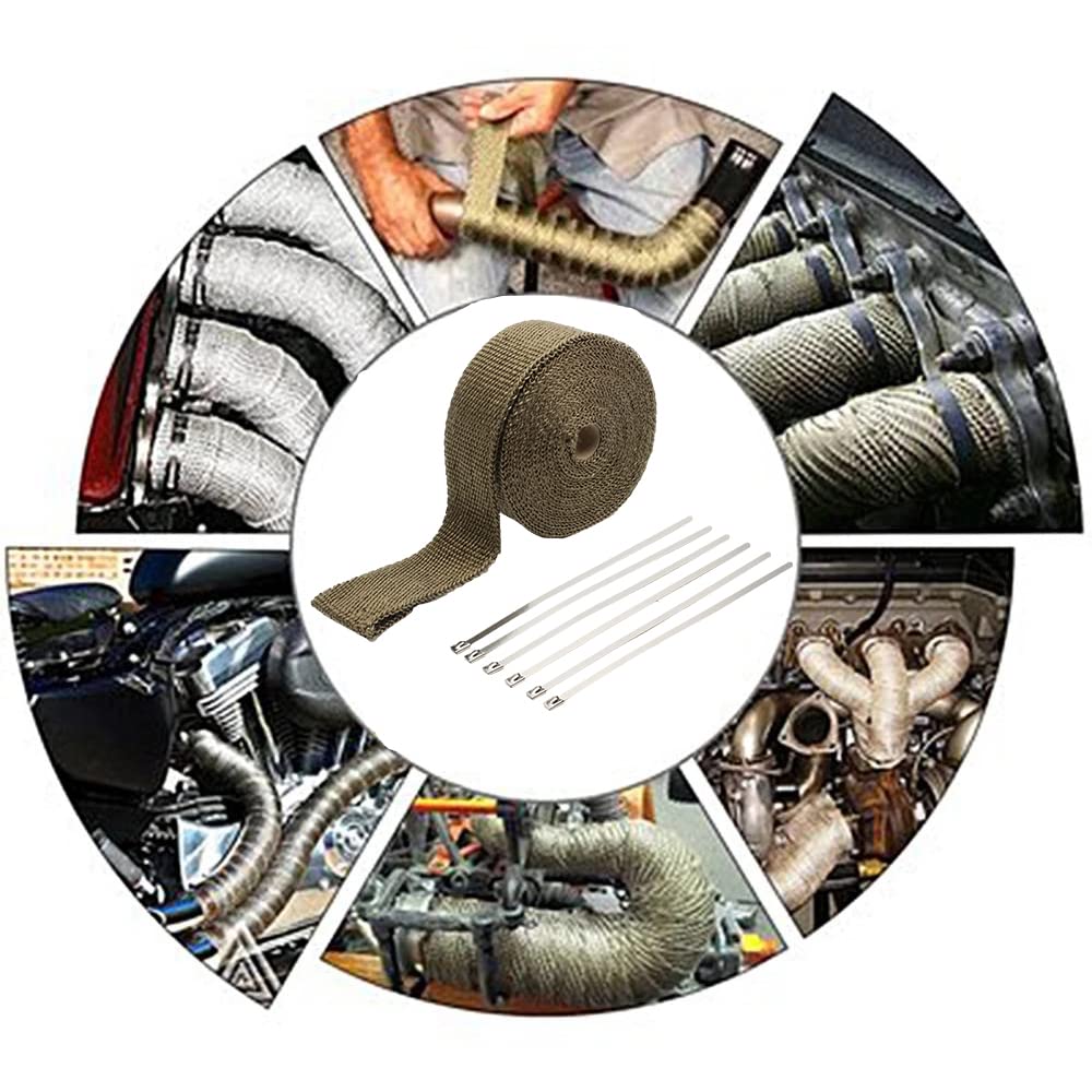 Benda Termica Per Scarico Marmitta Moto di Scarico Wrap Scudo Termico Nastro Isolamento Tubo In Fibra Vetro Con Fascette In Acciaio 5 cm * M/10 M/15 M(5cmx15m Black)