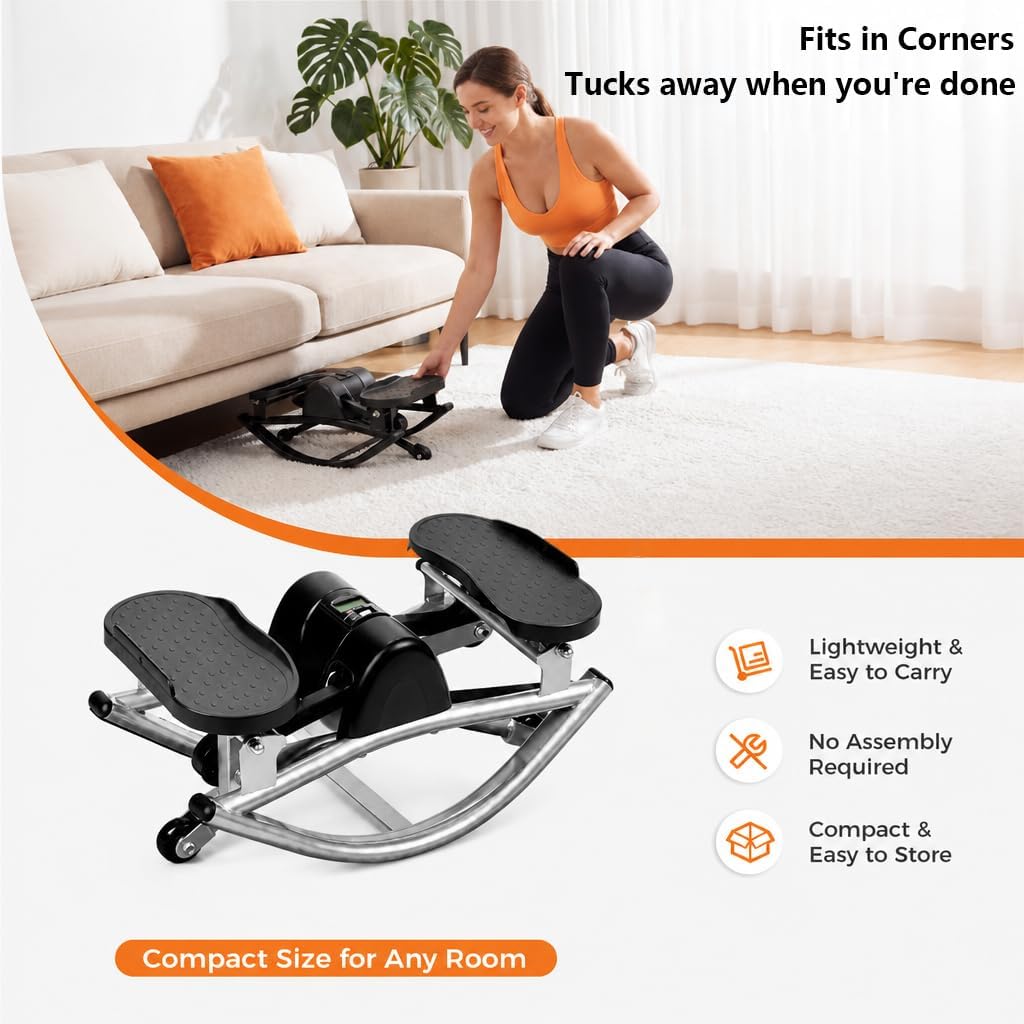 Rock Fitness Stepper with Resistance Bands & Non-Slip Mat | Portable Step Rocker, Perfect for Home, Apartment, Dormitory, Office,250 LBS Loading Capacity Exercise Equipment