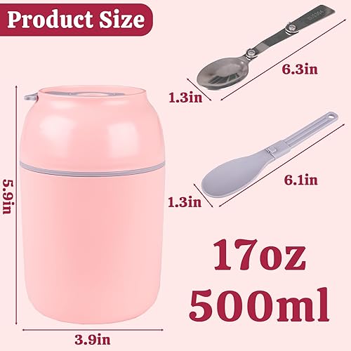 Miniatura 3 de Recipiente aislado para comida caliente con cuchara plegable, lonchera Bento de acero inoxidable al vacío de 16 onzas para adultos, tarros térmicos