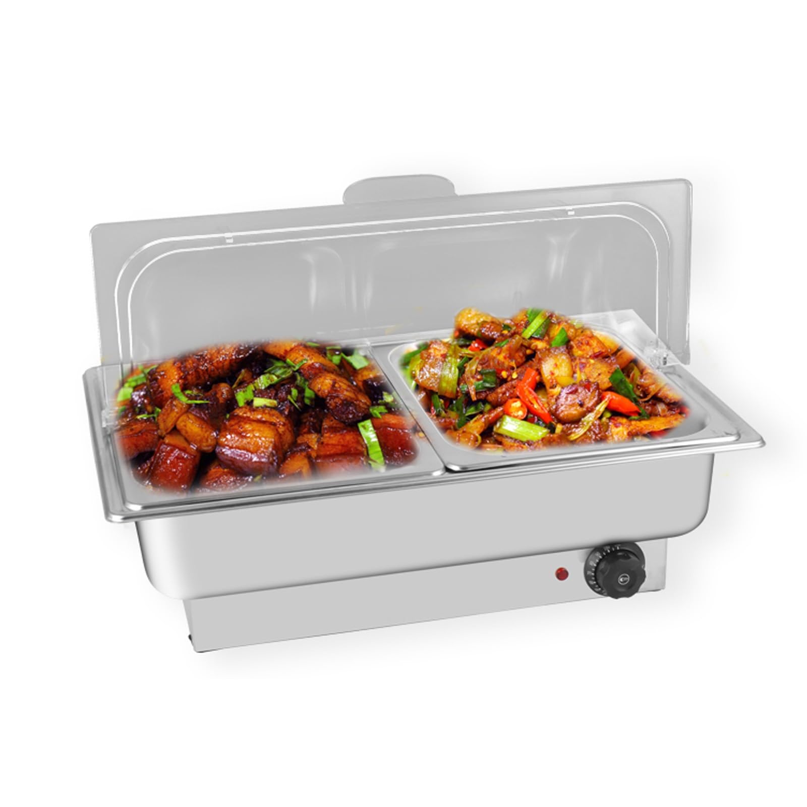 Scaldavivande Elettrico Acciaio Inox con Coperchio Trasparente Manopola per Regolare la Temperatura Contenitore Scalda Cibo per Buffet, Hotel, Banchetti(9L 1/1 Size)