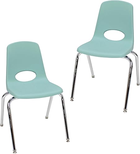 FDP 13050-SF - Silla escolar apilable de 18 pulgadas, asiento apilable para estudiantes con patas de acero cromado y deslizadores giratorios para