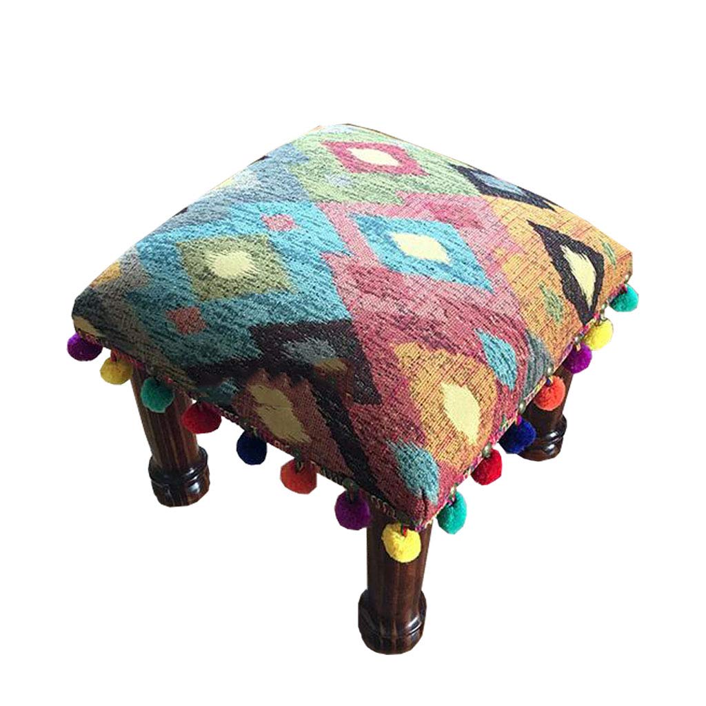 Repose-Pieds rétro Ottoman avec Coussin de Sol et Tabouret de Maquillage en Bois Massif