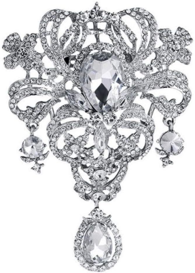 Extra LARGE Antique Vintage Art Deco Victorian Style Silver Tone Imitation Diamond Clear Rhinestone Statement Bridal Wedding Brooch Pin