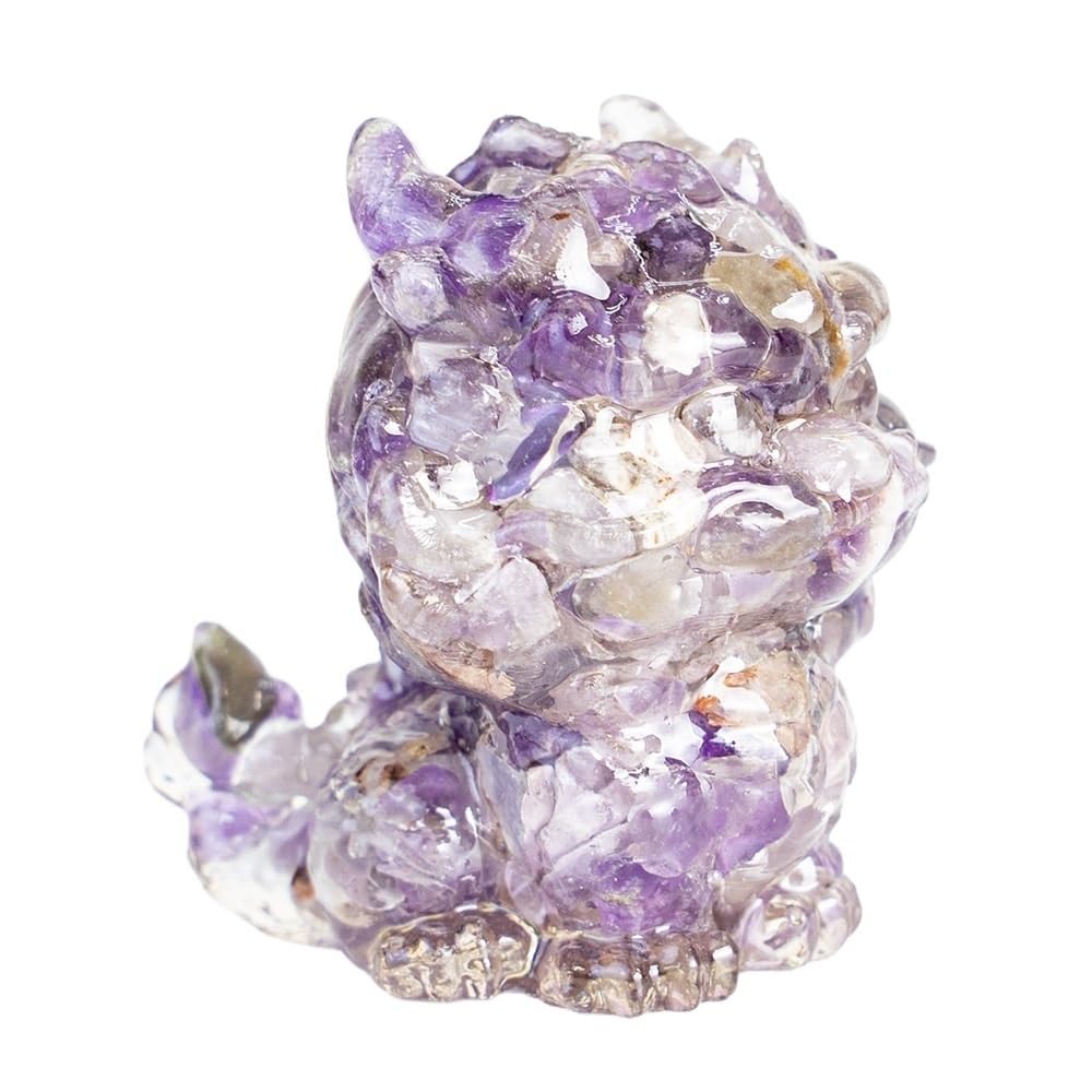 HUFFA Natural Crystal Resin Tabletop Decoration with Auspicious Animal Figurines(Dreampurple)