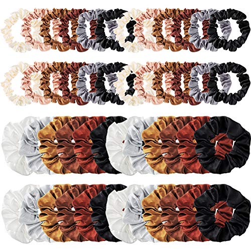 48 Pieces Silk Hair Scrunchies Satin Hair Ropes Soft Silk Elastic Hair Ties Scrunchies Ponytail Holder Hair Accessories for Women and Girls, Solid Color
