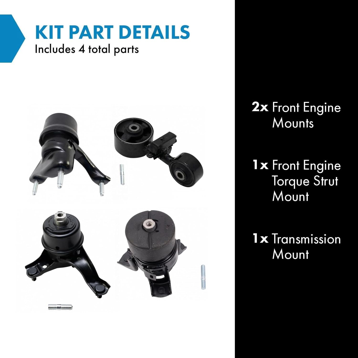 TRQ Engine & Transmission Mount Kit Front Compatible with 2007-2009 Toyota Camry