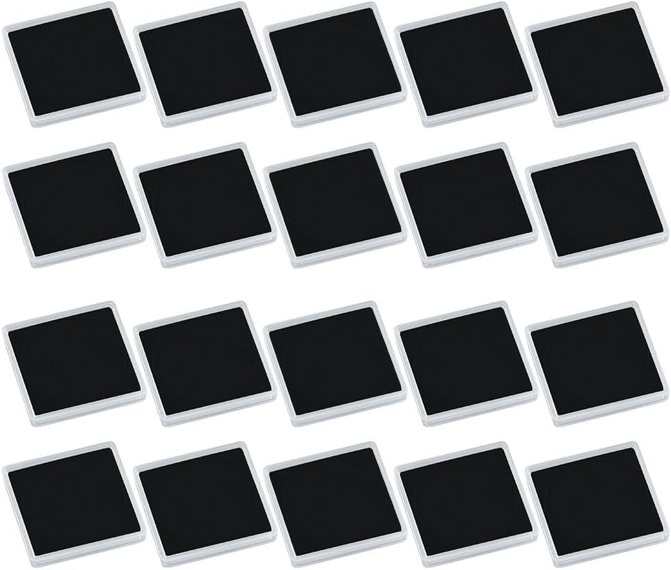 Transparent Square Coin Capsule Storage Box for 16mm–40mm, 20-Piece Collection Organizer with Adjustable Foam Liner and Black Spacers(B)