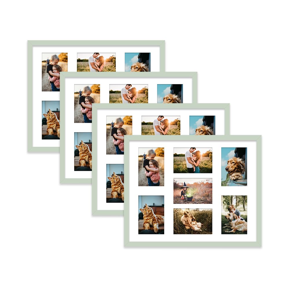 Mint Green Multi Photo Frame - Holds 7 x 6x4 Pictures, Family Collage Picture Frame for Wall Display, 20x16 Frame size, Set of 4