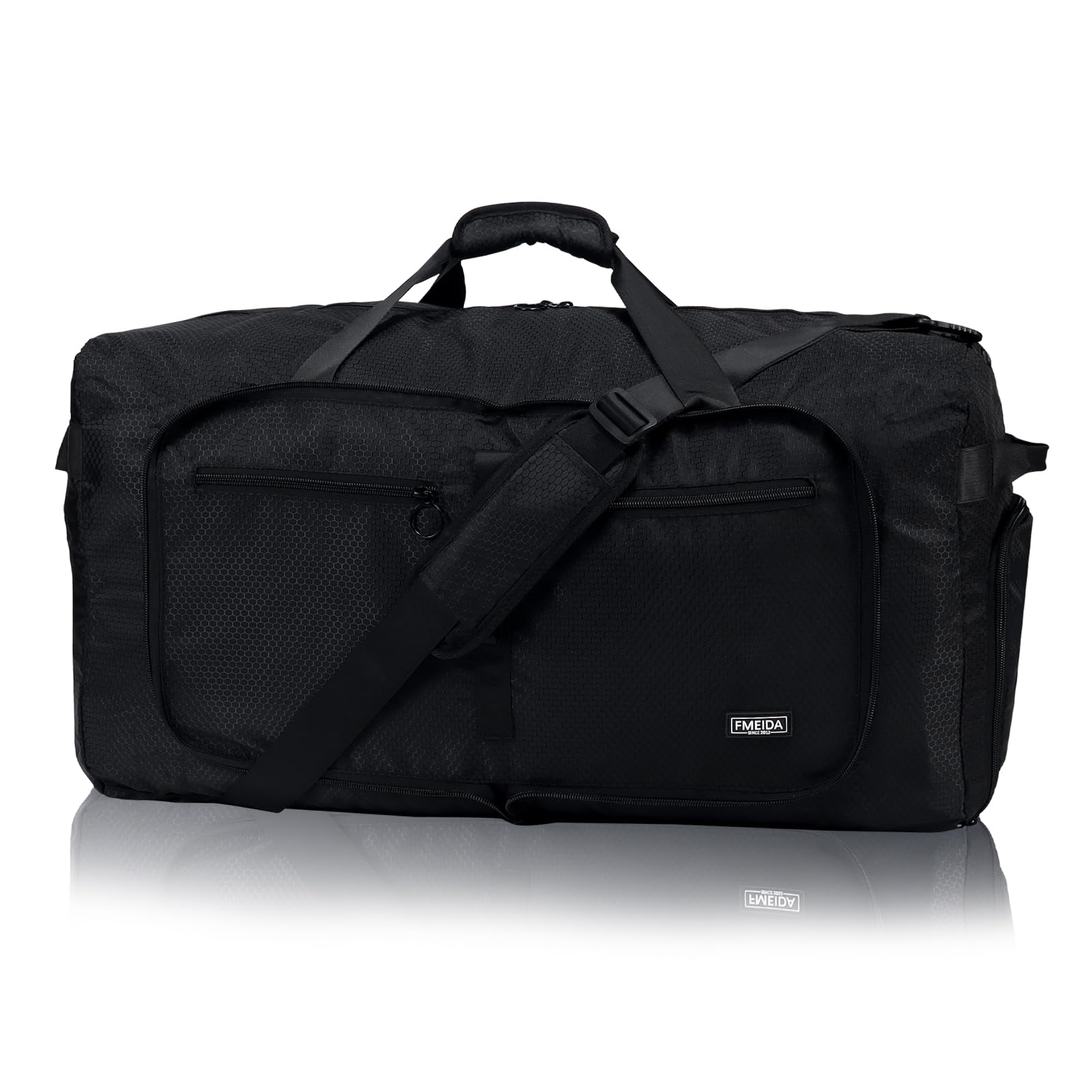 Fmeida Reisetasche Groß Reisetaschen Damen Travel Bag Faltbare Sporttasche Herren Duffle Bag mit Schuhfach Saunatasche Leicht Handgepäck Tasche Wasserdicht 65L Schwarz