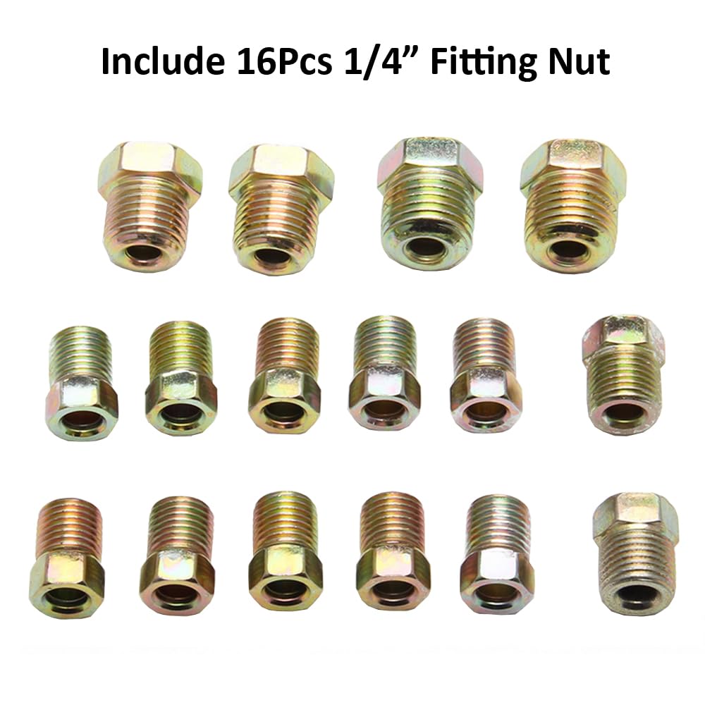Tuyau de Frein en Cuivre 6,35mm 1/4" - Kit de Conduite 7,6m Avec Revêtement pour Voiture - Tube de Carburant Auto Avec 16 Écrous