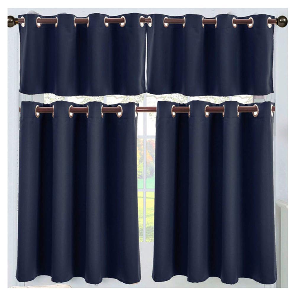 SimidunEUR Short Solid Curtain Thermal Insulated Blackout Curtain Eyelet Curtain for Kitchen,Navy,132 * 90 CM