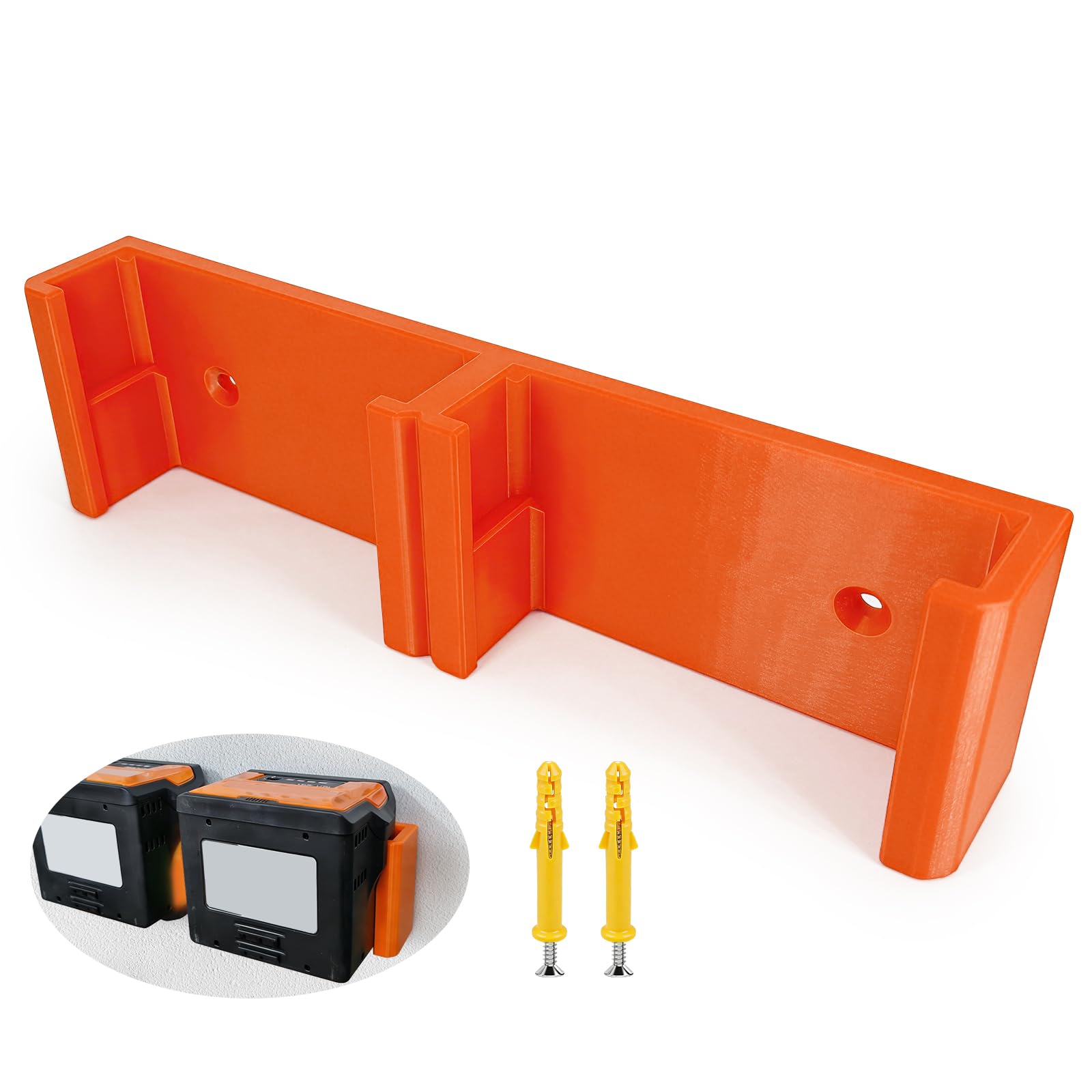 Support mural pour batterie STIHL AK10 AK20 AK30 - Accessoires pour tronçonneuse - Support mural pour 2 batteries - Rangement parallèle - Avec 2 chevilles - Orange
