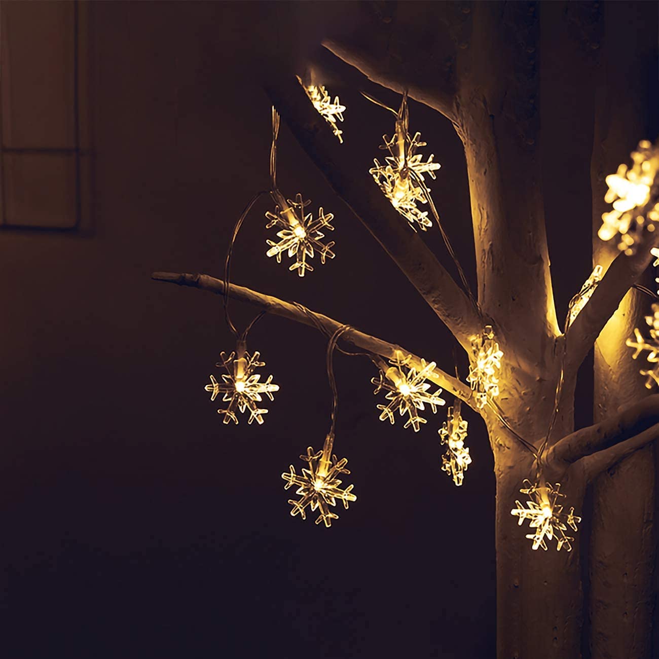 Cadena de luces de copo de nieve, 6 m, 40 piezas, cadena de luces LED de Navidad, dos patrones, fuente de alimentación de batería USB monocromática, fiesta de cumpleaños de boda de Navidad (USB)