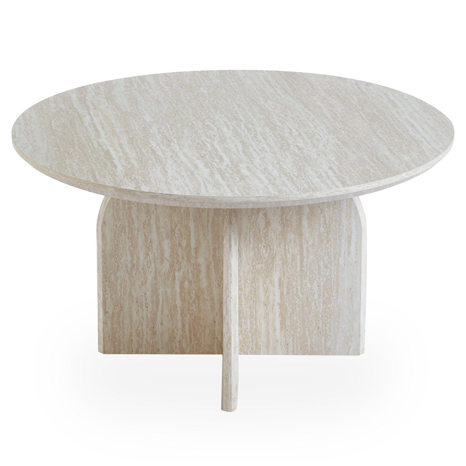 Menzzo Table Basse Ronde CALYPTUS 80 cm – Effet travertin Beige – Table Design Moderne élégante pour Salon Contemporain