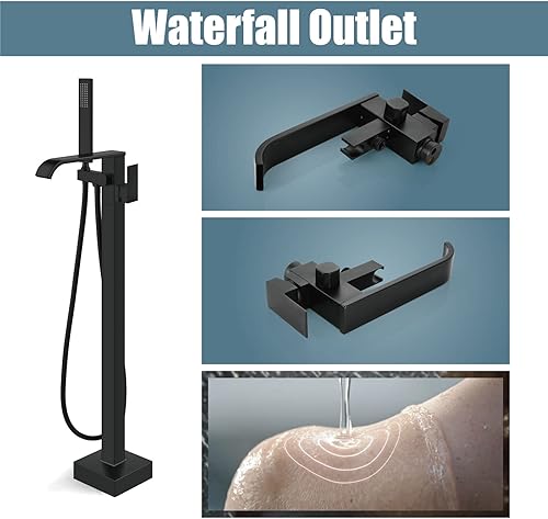 Miniatura 3 de Aolemi Grifo de bañera independiente para montaje en el suelo, con rociador de mano, mango único, grifos de baño de pie independientes, caño Mate