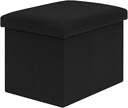 Bonlife Black Ottoman Storage Box - Foldable Rectangular Footstool for Living Room, Kids Toy Chest with Lid, Multi-Use Seat & Storage, 42x32x32 cm