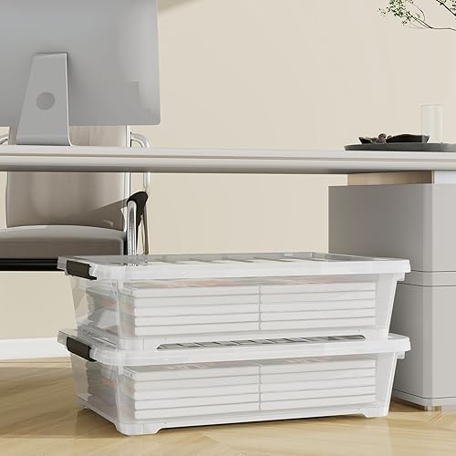 Miniatura 4 de Paquete de 40 cuartos de galón de plástico para debajo de la cama, contenedor organizador con tapas seguras y ruedas duraderas, transparente