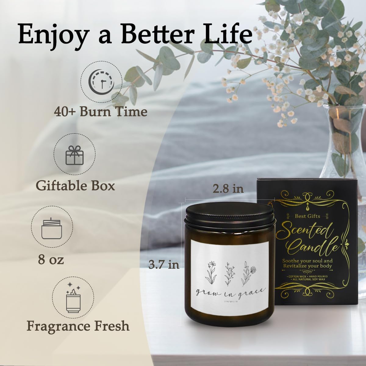 Christian Bible Verse Scented Candels, Christian Gifts for Women Friends, Grow in Grace, Religious Scripture Soy Wax Candles, Pine Scented Candles, 8 oz 60 Hour Burn - Image 2