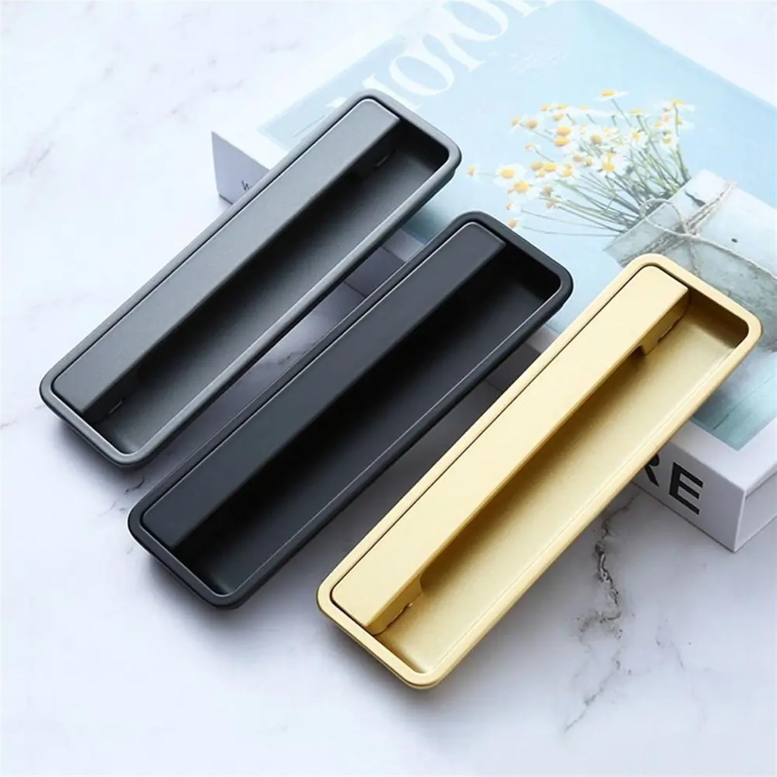 Aluminiowa klamka do drzwi wpuszczanych, przesuwnych, niewidocznych(Black)
